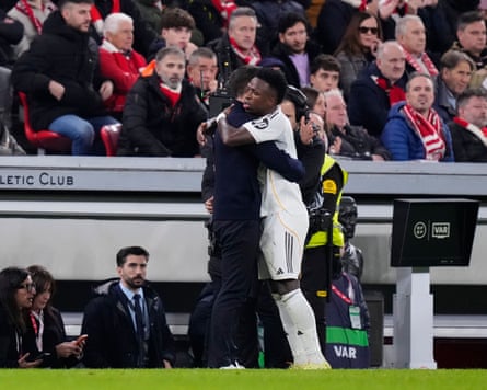 Vinícius Júnior embracing Xabi Alonso at Athletic Club was significant given the Brazilian’s reaction to being substituted in the clásico.