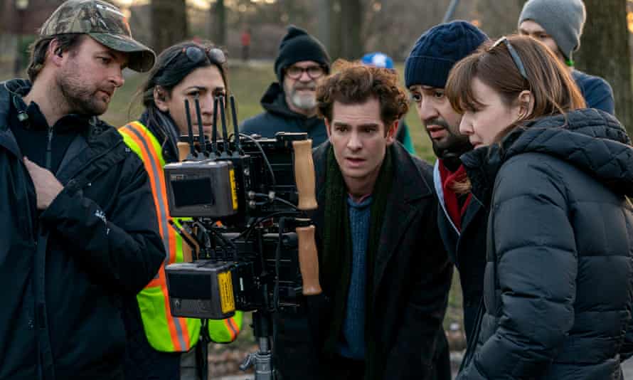 Miranda with Andrew Garfield on the set of Tick, Tick … Boom!