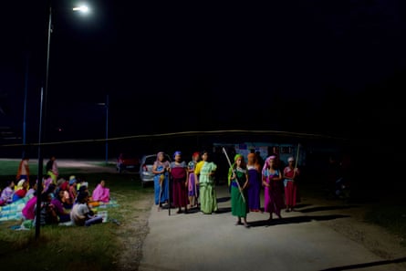 Meira Paibis, a vigilante group of Meitei women, guarding their village at night in Imphal, Manipur.