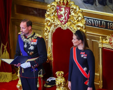 Norway's King Haakon and Crown Princess Ingrid Alexandra on the day he takes the Oath of Allegiance to the Constitution at the Norwegian Parliament, following the death of his father King Harald, in Oslo, Norway.