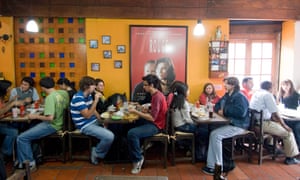 Students in a restaurant in La Candelaria, Bogotá