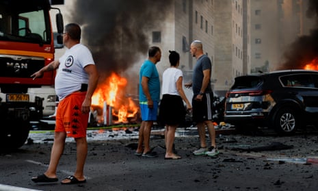 The aftermath of a rocket attack launched from Gaza, in Ashkelon, Israel