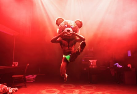 A dancer in a teddy-bear head and neon jocks … Dex Lee in Tender.
