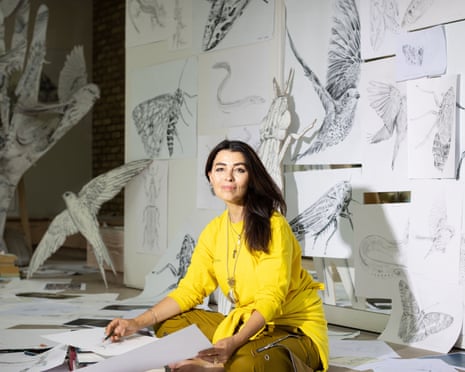 ‘I’ve been working nonstop for four months’ … Devlin among her drawings.