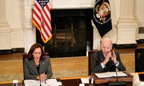 Joe Biden and Kamala Harris address a meeting of the reproductive healthcare access taskforce.