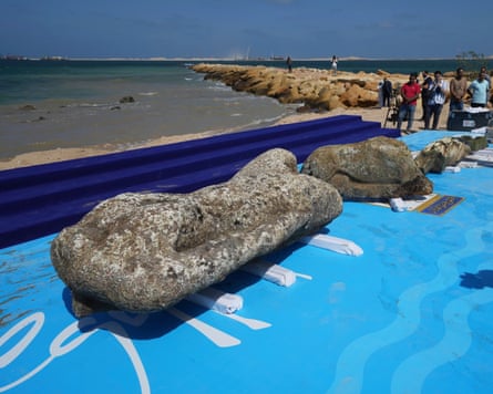 Artefacts laid out along the beach