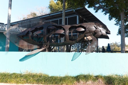 A sculpture of a lungfish by John Olsen on the banks of the Burnett River in Bundaberg.