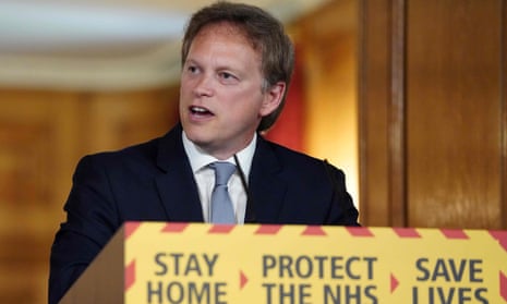 The transport secretary, Grant Shapps, at Saturday’s daily briefing. 