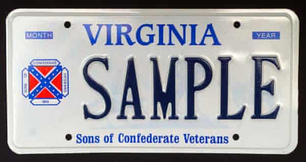 A sample Virginia licence plate containing the logo of the Sons Of Confederate Veterans.