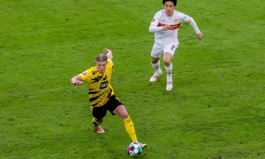 Erling Haaland, seen here against Stuttgart on Saturday, will be a key player for Dortmund against Manchester City.