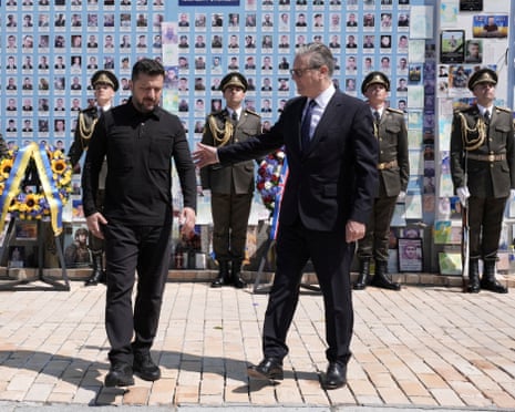 British prime minister Keir Starmer and Ukrainian President Volodymyr Zelenskyy at the Wall of Remembrance of the Fallen for Ukraine.