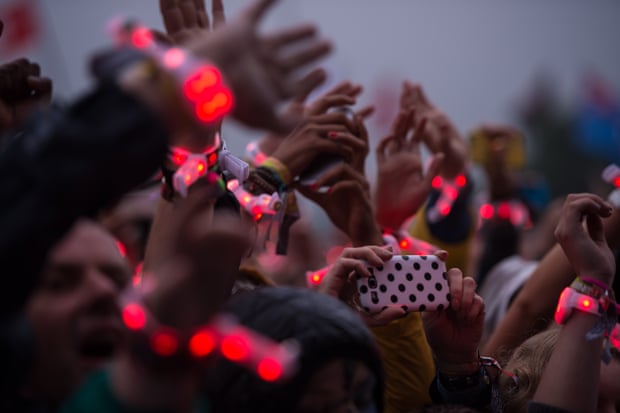 Coldplay’s Xylobands make the night glow at Glastonbury on Sunday.