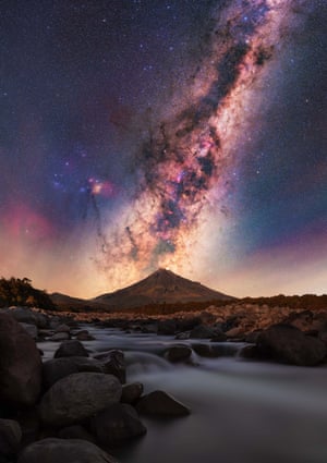 The Milky Way rises over Mount Taranaki