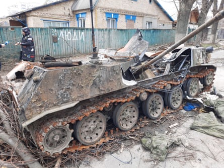 Armoured vehicle at 31 Vokzal’na Street, Bucha, Ukraine.
