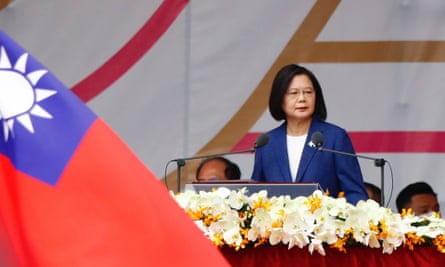 President Tsai Ing-wen delivers a speech during Taiwan’s National Day celebrations in 2021.