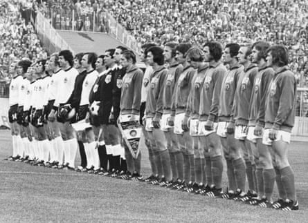 The two Germany sides line up before their lone encounter in 1974.