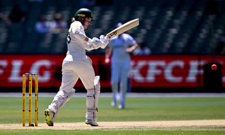 Phoebe Litchfield pulls away for a boundary