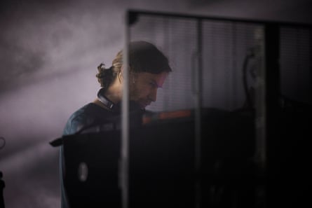 Aphex Twin making a rare public appearance closing Field Day festival in London in 2023.