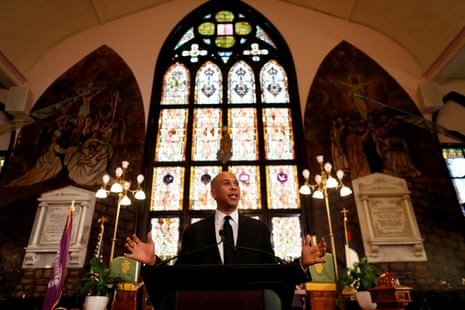 Senator Cory Booker gives a speech on gun violence at Emanuel African Methodist Episcopal Church in Charleston, South Carolina, in August.