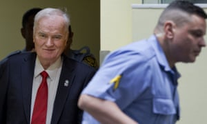 Ratko Mladic gives a thumbs up as he enters the International Criminal Tribunal for the former Yugoslavia (ICTY) on Wednesday to hear the verdicts in his genocide trial. 