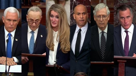 Democratic and Republican senators unite to condemn US Capitol violence – video
