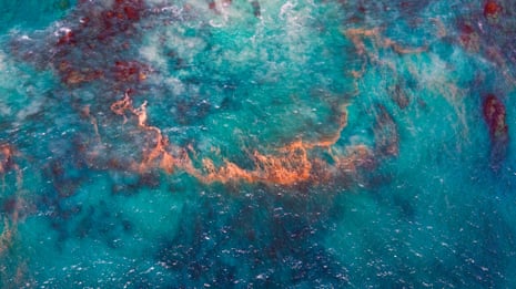 An aerial image showing how acidification affects the colour of seawater off Kalbarri, Western Australia.