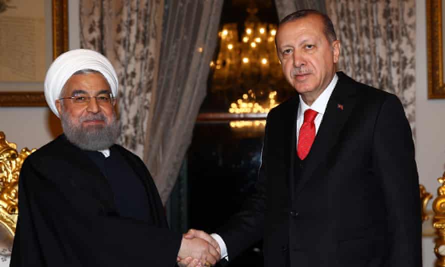 Turkey’s President Recep Tayyip Erdogan (right) meets Iran’s President Hassan Rouhani