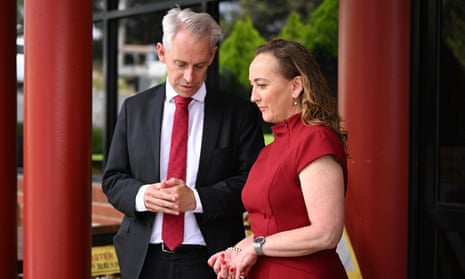 Andrew Giles with Mary Doyle, Labor’s candidate for Aston, last month