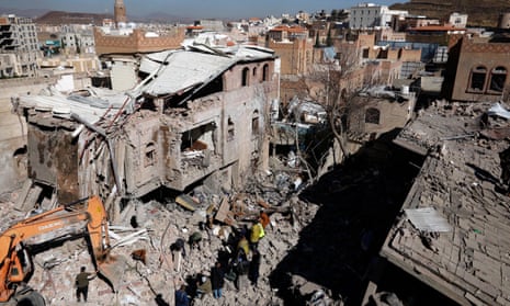 Building hit by an airstrike in Yemen.
