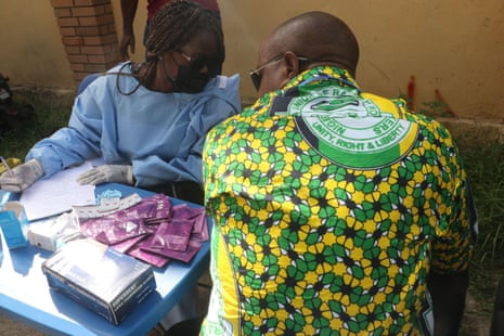 A health worker gives on HIV/Aids to a Lagos state civil servant.