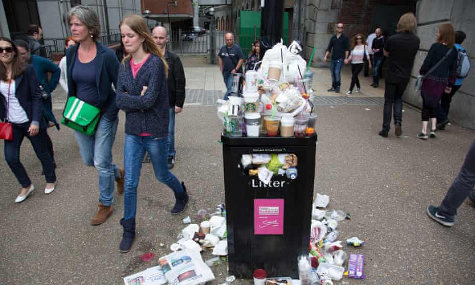 An overflowing bin in London.