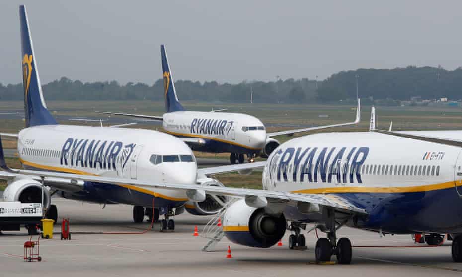 ryanair planes taxi on the runway