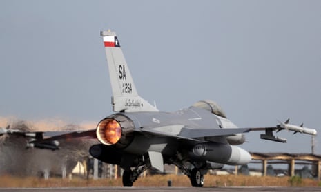A US air force F-16 jet fighter takes off from an airbase in Natal, Brazil