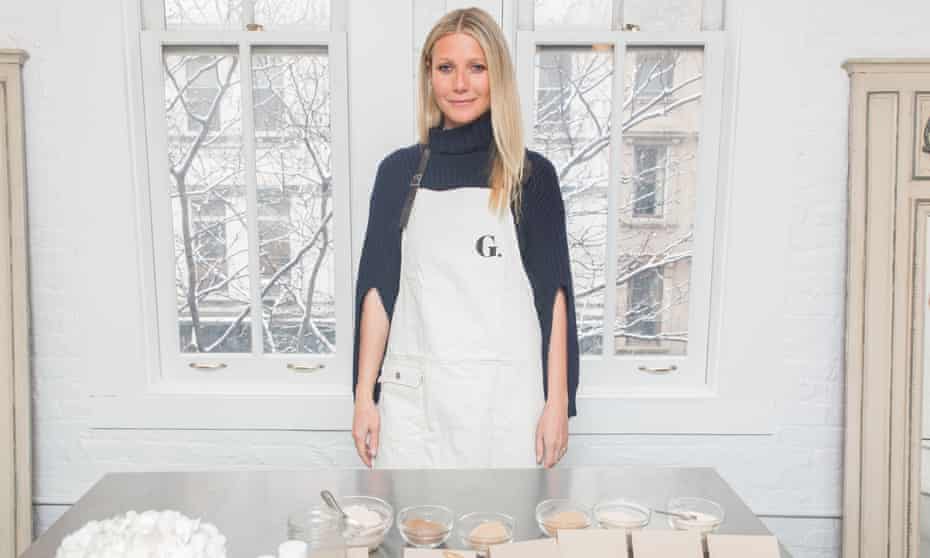 Gwyneth Paltrow with Goop skincare products.