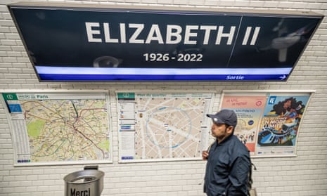 A passenger at Paris’s George V station, which was renamed for the day of Queen Elizabeth II's funeral