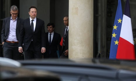 Elon Musk leaving the Elysee Palace after meeting President Emmanuel Macron today