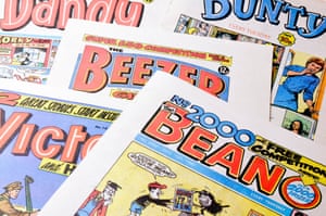 Old children's comics, including the Beano, Dandy, Victor, Bunty, Beezer