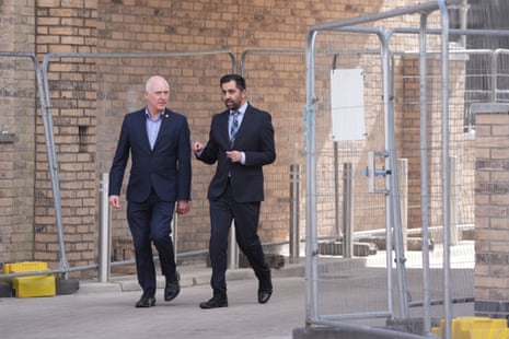 Joe FitzPatrick, the Scottish government’s local goverment minister, with Humza Yousaf (right) during a visit to the Hillcrest Homes housing development in Dundee.