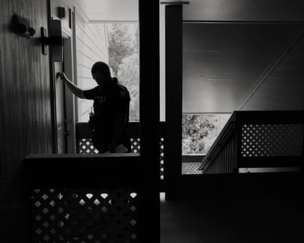 A constable delivering an eviction notice in Jefferson Parish, Louisiana.