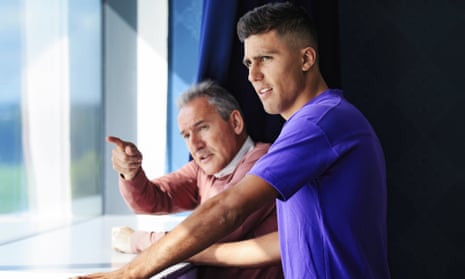 Rodri – who will actually have ‘Rodrigo’ on the back of his shirt at City – is shown around the training ground by director of football Txiki Begiristain.