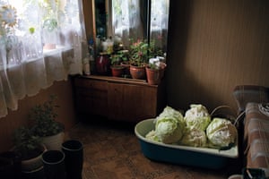 Cabbages, 2018 In 2018 I moved to the village for a yearlong stay. My older aunt had passed away, and my grandfather’s house felt empty without her. I rented a flat across from the school my father had attended, from the parents of Zhenya and Seriozha, two brothers I had been photographing for many years. The Vysotskiye family became my upstairs neighbors. Everyone was interconnected in this small town, and with the summer people gone, it seemed to contain far fewer inhabitants than the two thousand listed as the population.