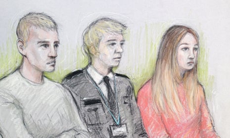 Court artist sketch of Jack Williams (left) and Kayleigh Woods at Warwick crown court