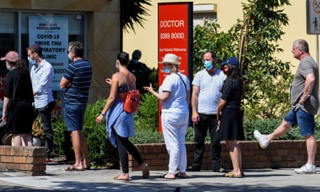 The queue for a Covid PCR test at a Sydney doctors’ surgery