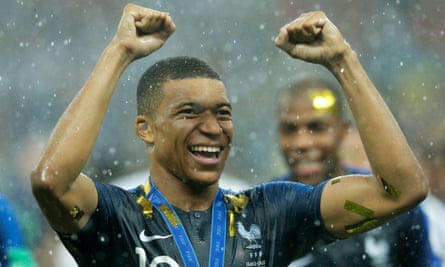 Kylian Mbappé celebrates after France’s victory over Croatia in the 2018 World Cup final