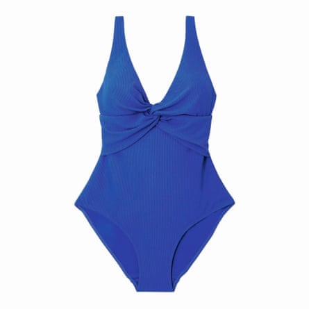 Blue twist front swimsuit