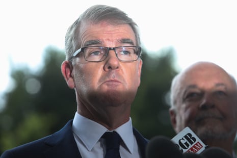 NSW Leader of the Opposition Michael Daley, talking in front of Allianz Stadium being demolished. Sydney, NSW. Australia. 19 March 2019.