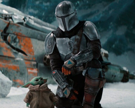 Pedro Pascal in a scene from The Mandalorian series.