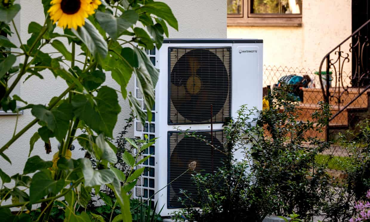 A heat pump installed in a house in Frankfurt, Germany. The UK is lagging far behind on uptake of the technology. Photograph: Michael Probst/AP