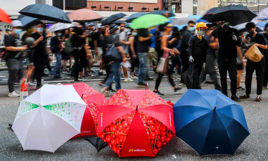 Demonstrators with umbrellas during the Hong Kong protests in 2019.