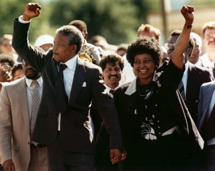 Nelson Mandela, and his wife Winnie, on the day of his release.
